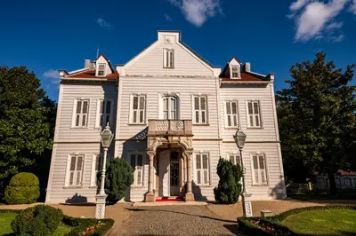 Explore the historical architecture of the Maslak Pavilion in Istanbul, Turkey.